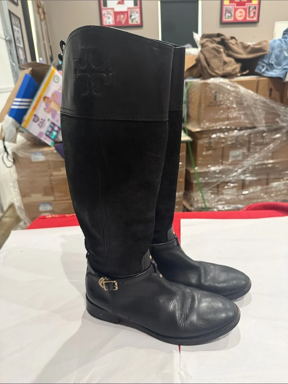 Tory Burch Black Leather & Suede Over-the-Knee Riding Boots